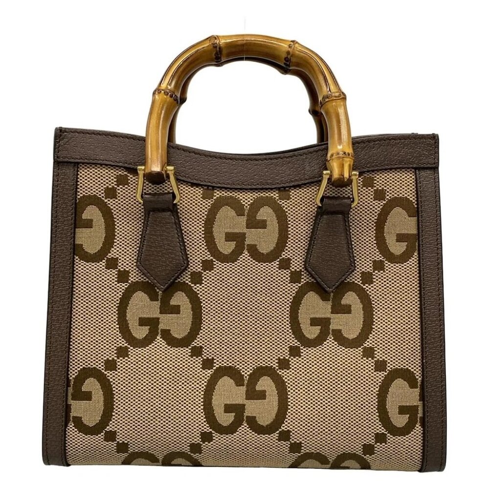 GUCCI Diana Jumbo GG Small Tote Bag 660195 Beige Dark Brown Jacquard Leather - Picture 2 of 15